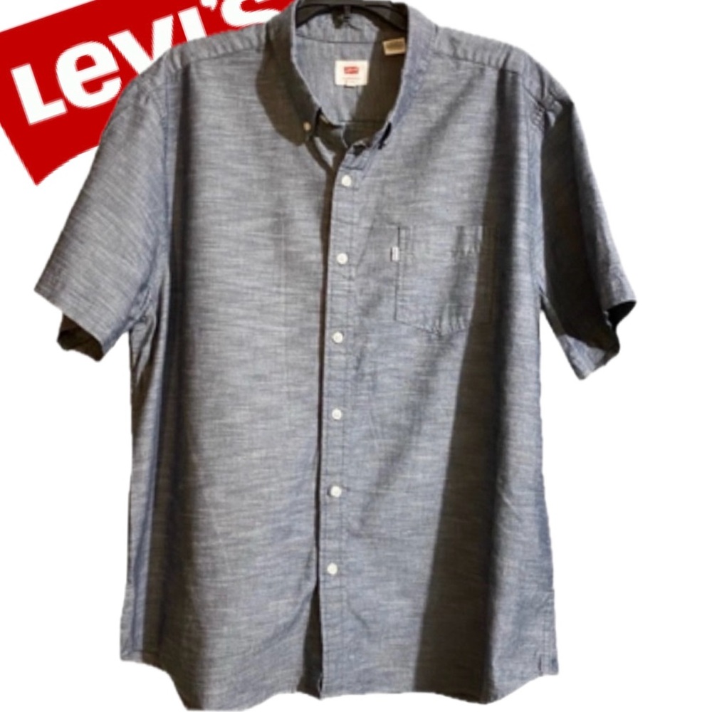 Levi’s Grayish Blue Chambray Short Sleeve Button Front Shirt Young Mens …